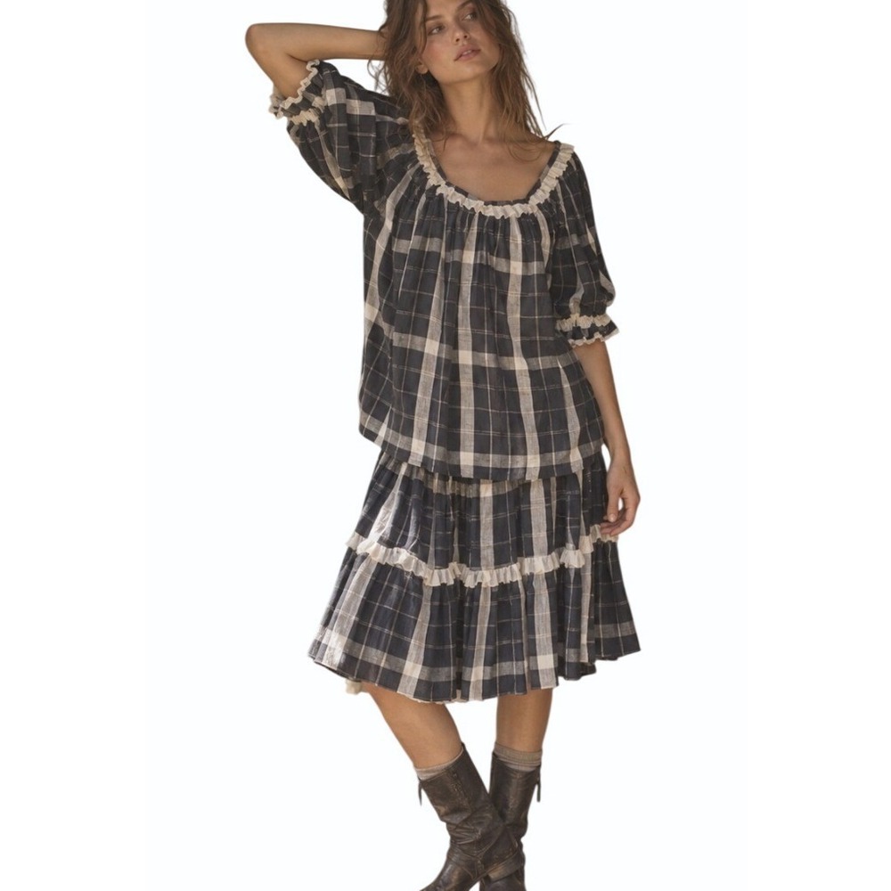 Vintage Rockmount Ranch Wear Midi Skirt Set Plaid Eyelet Prairie XL Western Boho
